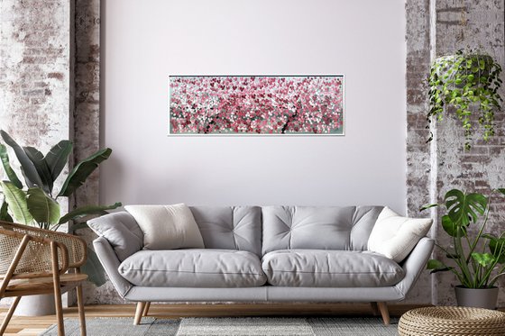 Siblings -  acrylic abstract painting. cherry blossoms, nature painting, framed canvas wall art