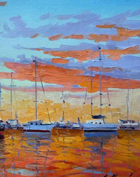 Sailboats at sunset