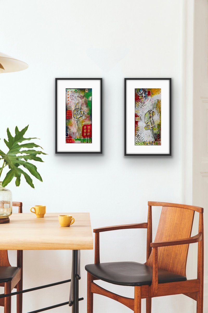 Abstract Acrylic Painting By Gor Avetisyan, 9 X 19, Dancing With Shadows Iii, Original Artwork