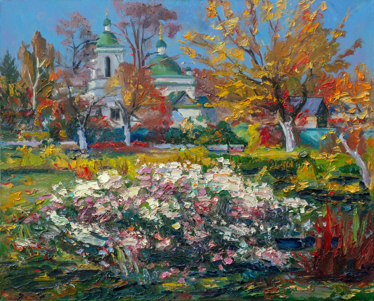 Impressionistic Botanical Oil Painting By Vyacheslav Onyshchenko, 35 X 28", In The Kotsiubynsky Garden, Original Artwork