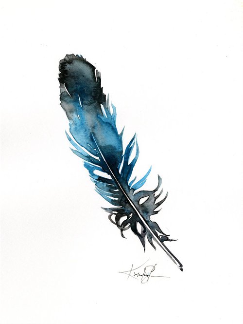 Watercolor Feather 6 - Abstract Feather Watercolor Painting by Kathy Morton Stanion