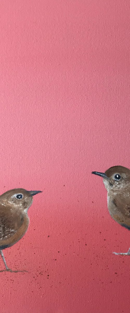 Two Little Wrens ~ on rose gold by Laure Bury