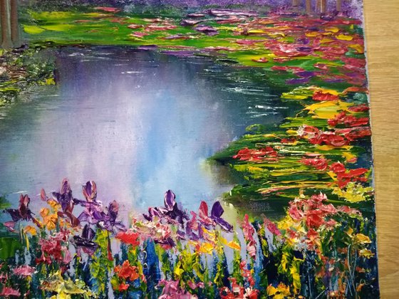 Irises flowers at the lake