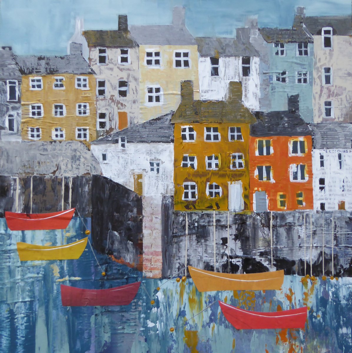 Landscape Painting By Elaine Allender, 15 X 15, Mevagissey Colours, Original Artwork