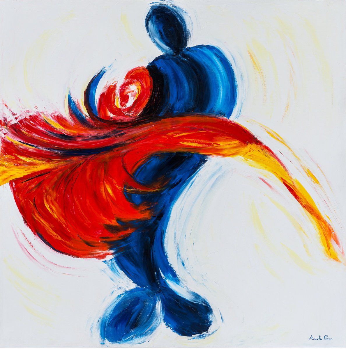 Abstract Oil Painting By Assunta Cassa, 39 X 39, Tango Passione, Original Artwork