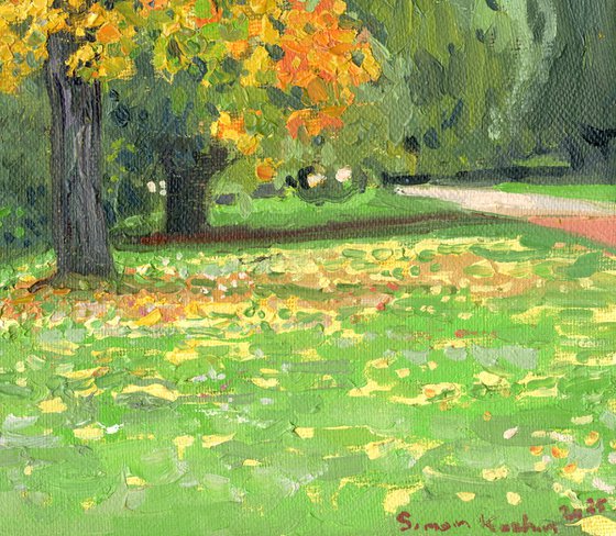Autumn maple by the pond