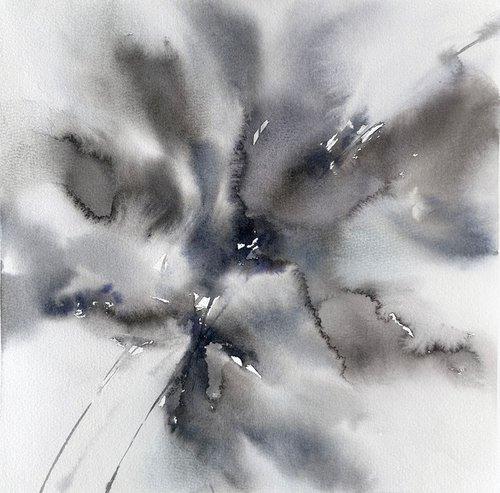 Abstract flowers in gray colors by Olga Grigo