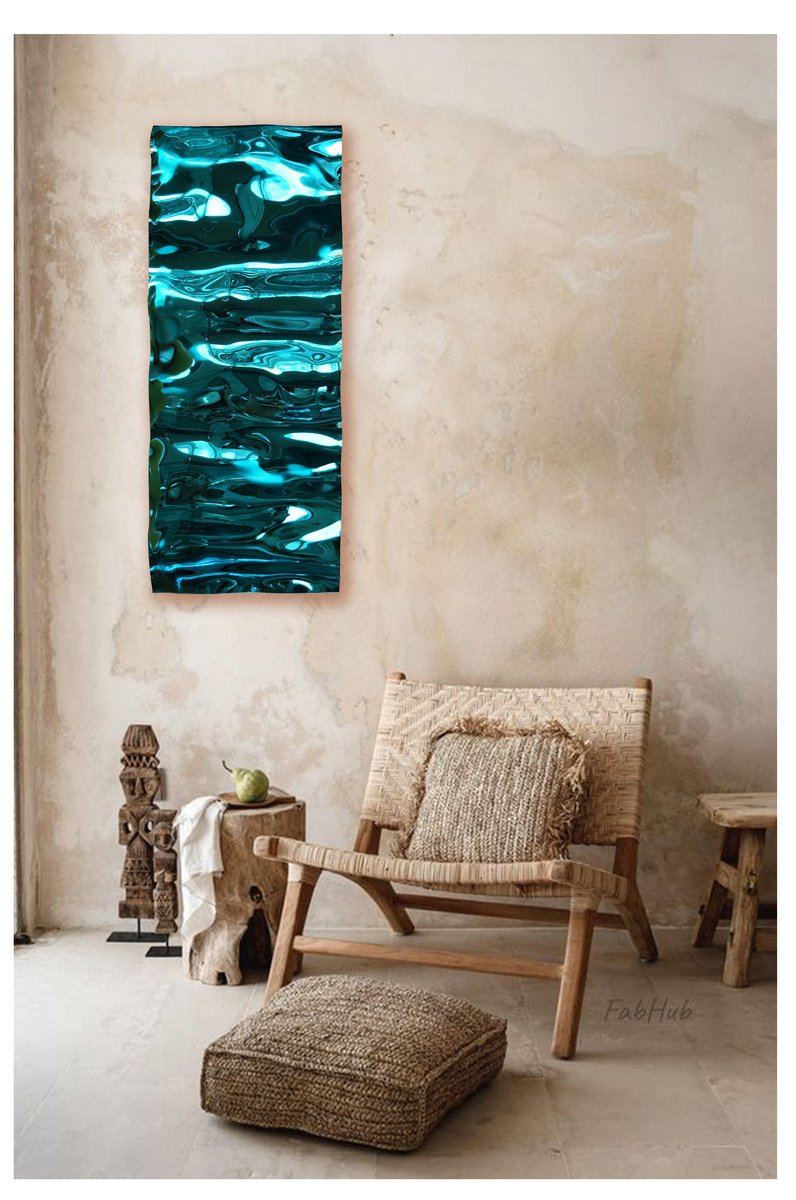 Geometric Abstract Sculpture By Anna Sidi-Yacoub, 20 X 48, Emerald Green Water, Original Artwork