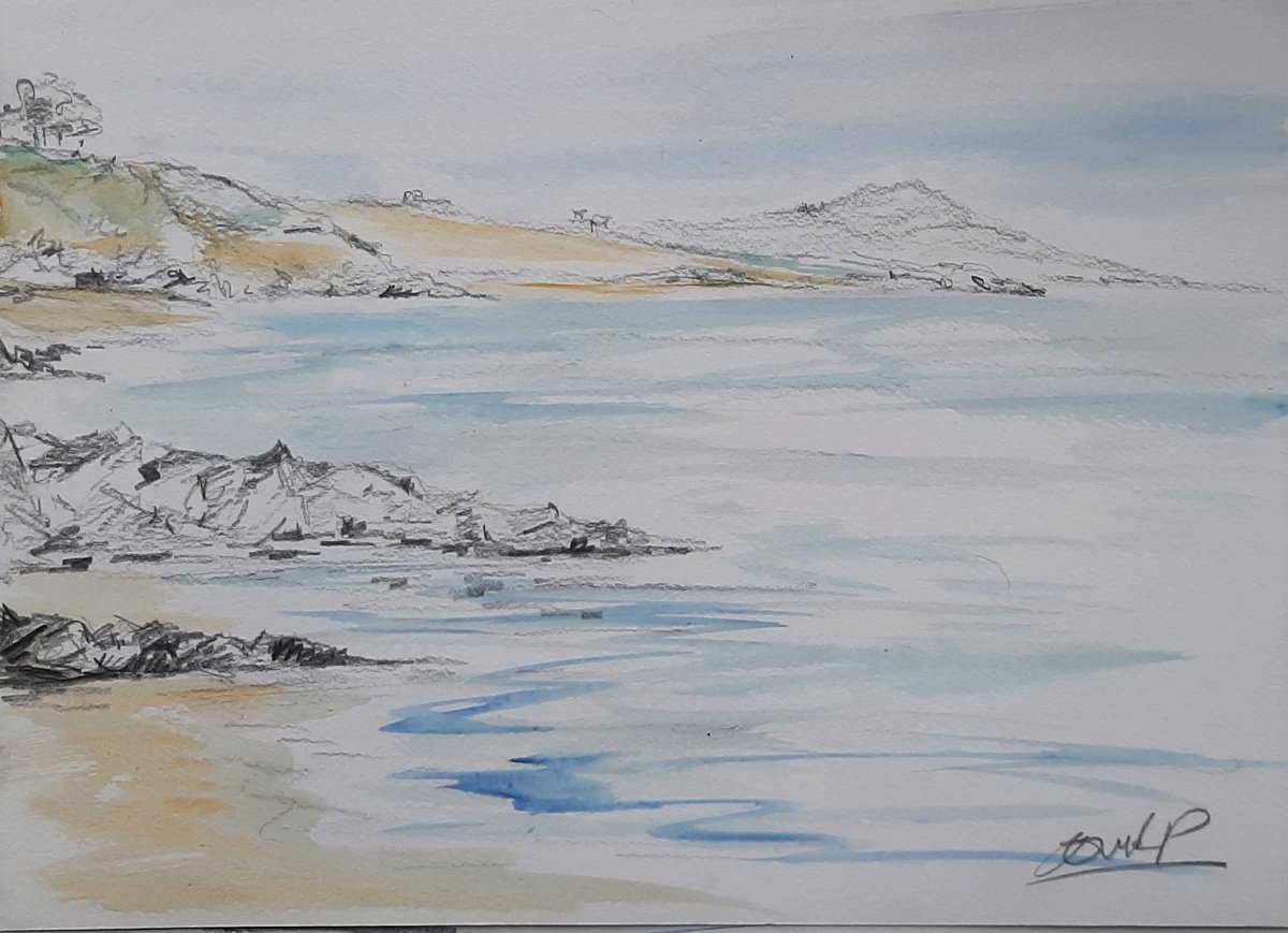 Across the Bay - watercolour snd pencil seascape by Niki Purcell - Irish Landscape Painting