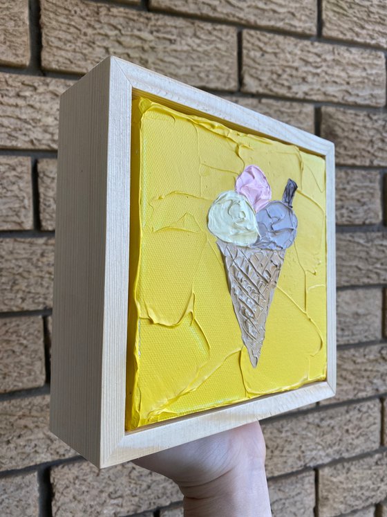 Ice cream on yellow (framed)