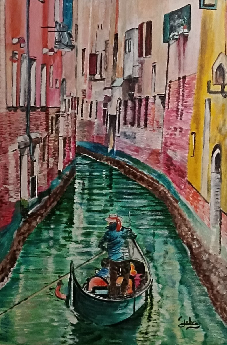 Impressionistic Cityscapes Oil Painting By Isabelle Lucas, 11 X 16, Gondola In Venice, Original Artwork
