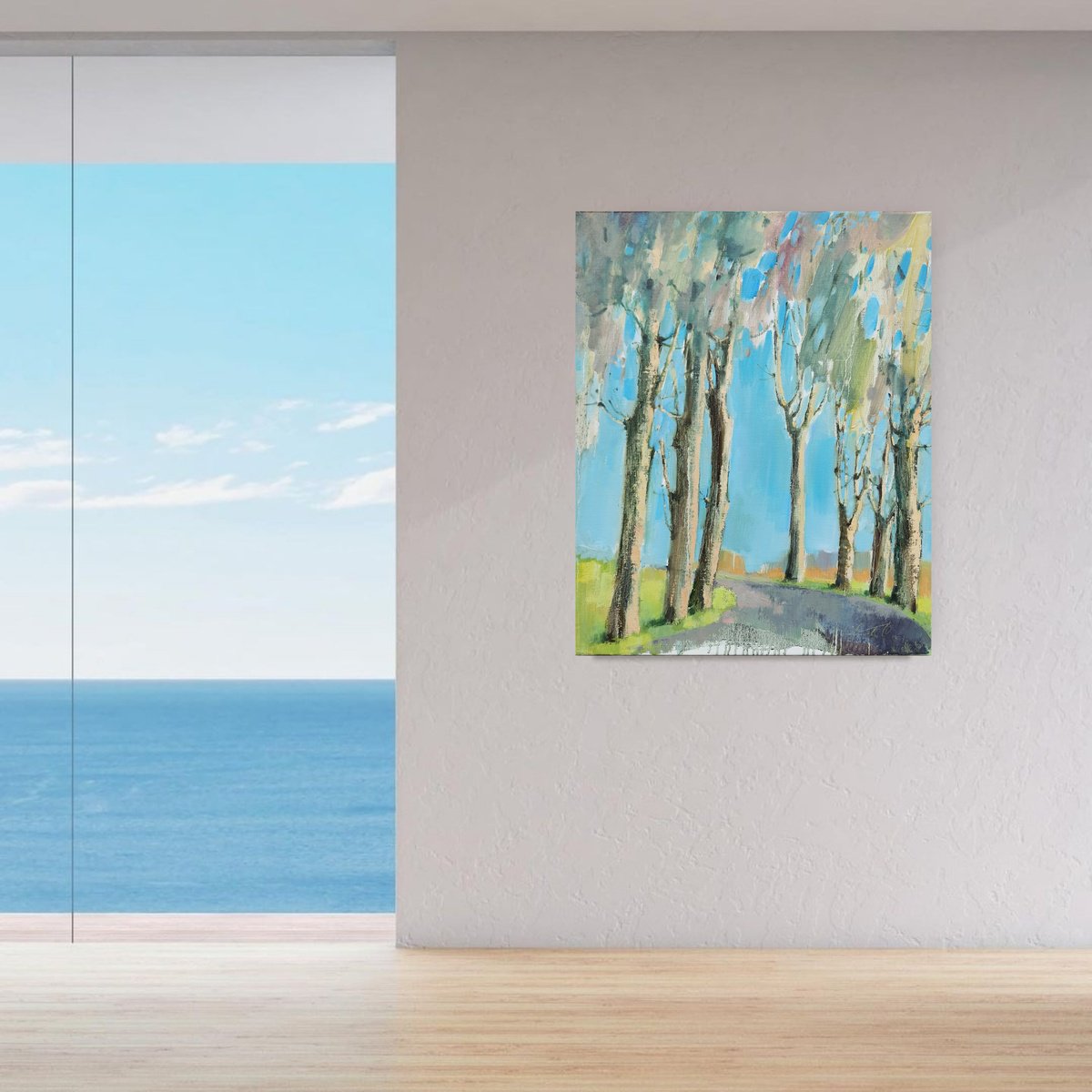 Abstract Landscape Oil Painting By Olha Laptieva, 20 X 24", Sunny Road To The South, Original Artwork