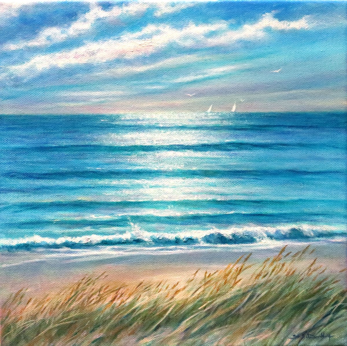 Impressionistic Landscape Oil Painting By Stella Dunkley, 12 X 12", To The Beach, Original Artwork