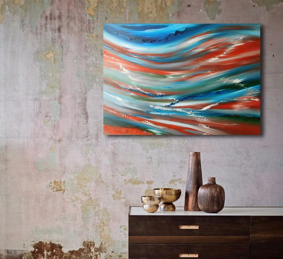 Somewhere, whenever - 70x50 cm,  Original abstract painting, oil on canvas