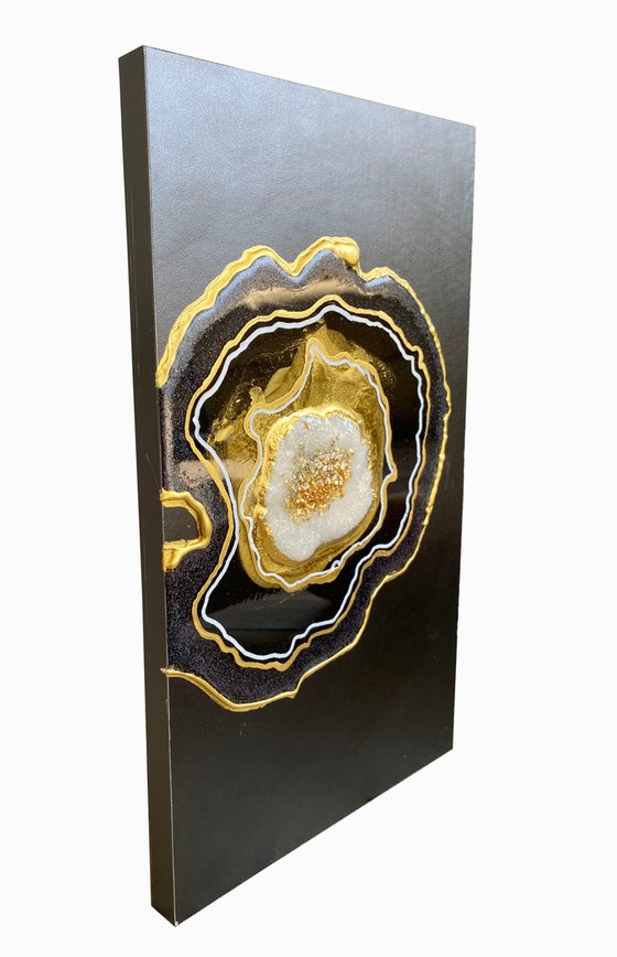 21x36cm. /Agate geode. Marble Art. Geode wall art, Gold, White, Black,  geode wall art Resin painting