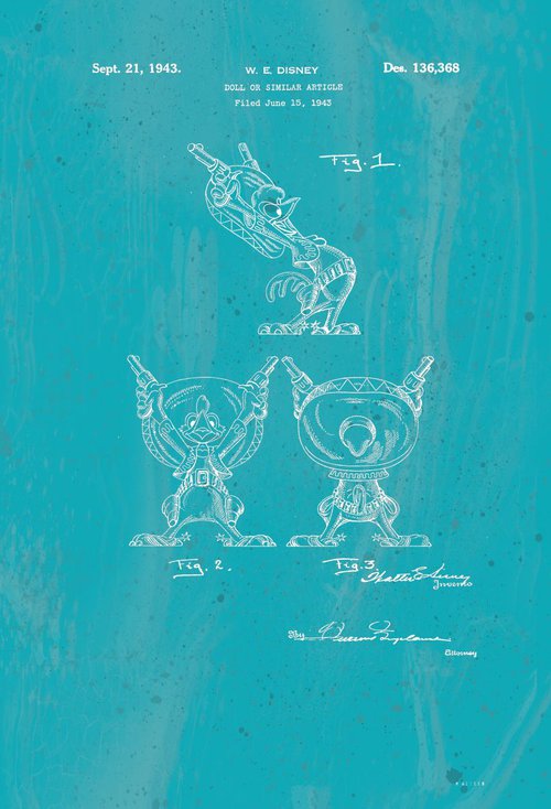Disney Rooster character patent - Turquoise- circa 1943 by Marlene Watson