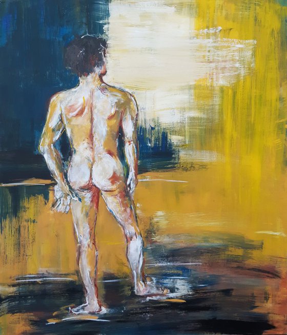 'AT THE BEACH' - Large abstract figurative artwork - male nude