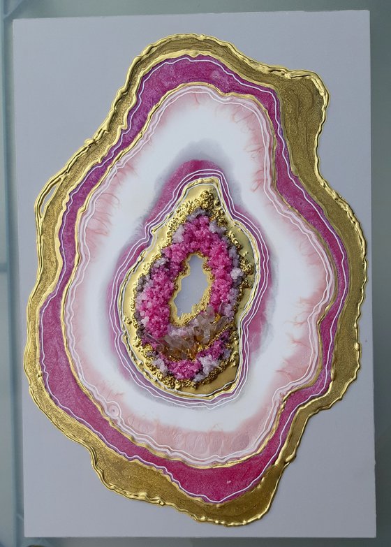 57x39cm. /Agate pink geode. Marble Art. Geode wall art, Gold, Pearl,Pink,  geode wall art Resin painting