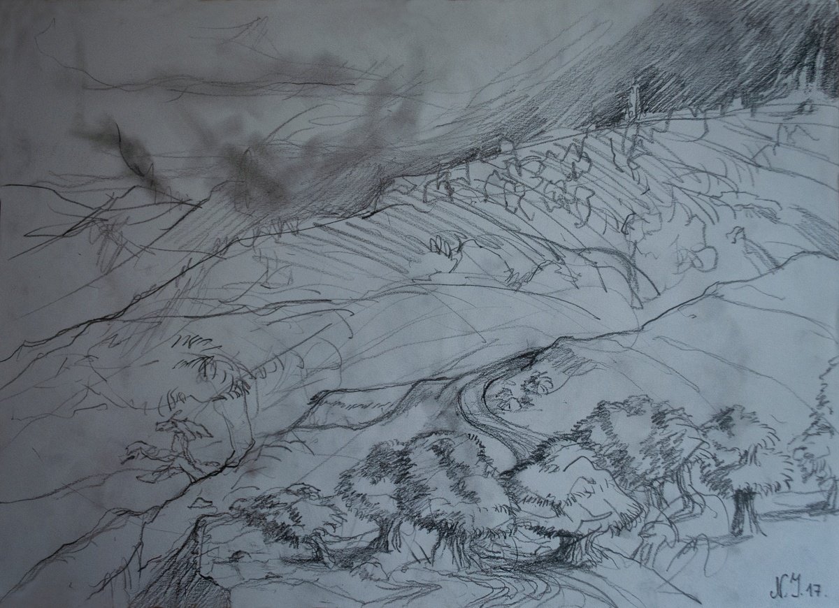 Graphic Pencil Drawing , Stormscape Iv By Nikola Ivanovic, 17 X 12, Artwork For Sale On Artfinder