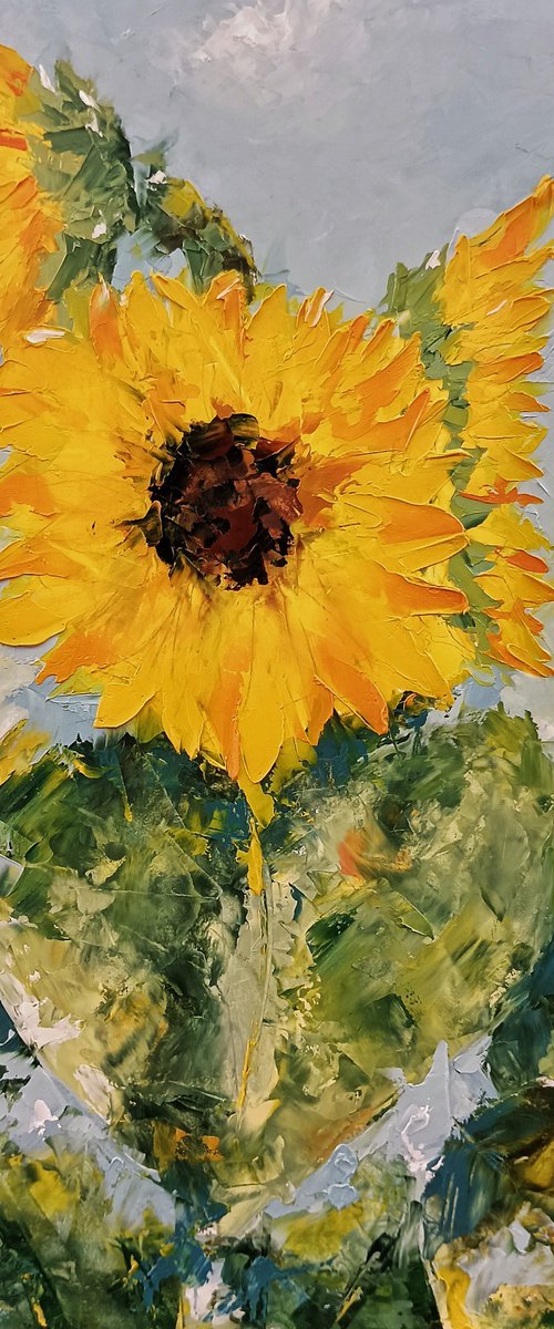 Sunflowers in the field. Palette knife artwork. by Marinko Šaric