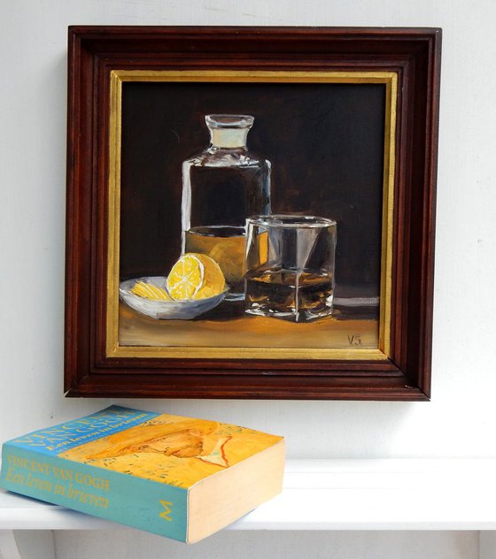 Cognac with lemon. Still life, 25x25cm