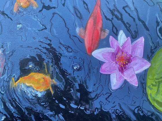 Koi Among The Lillies