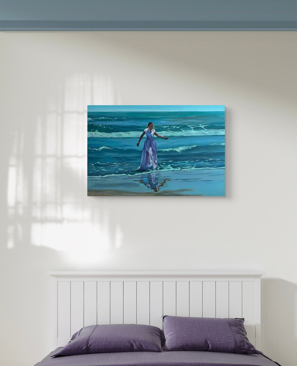 Photorealistic Oil Painting , Young Women. Ocean By Guzel Min, 36 X 24, Artwork For Sale On Artfinder