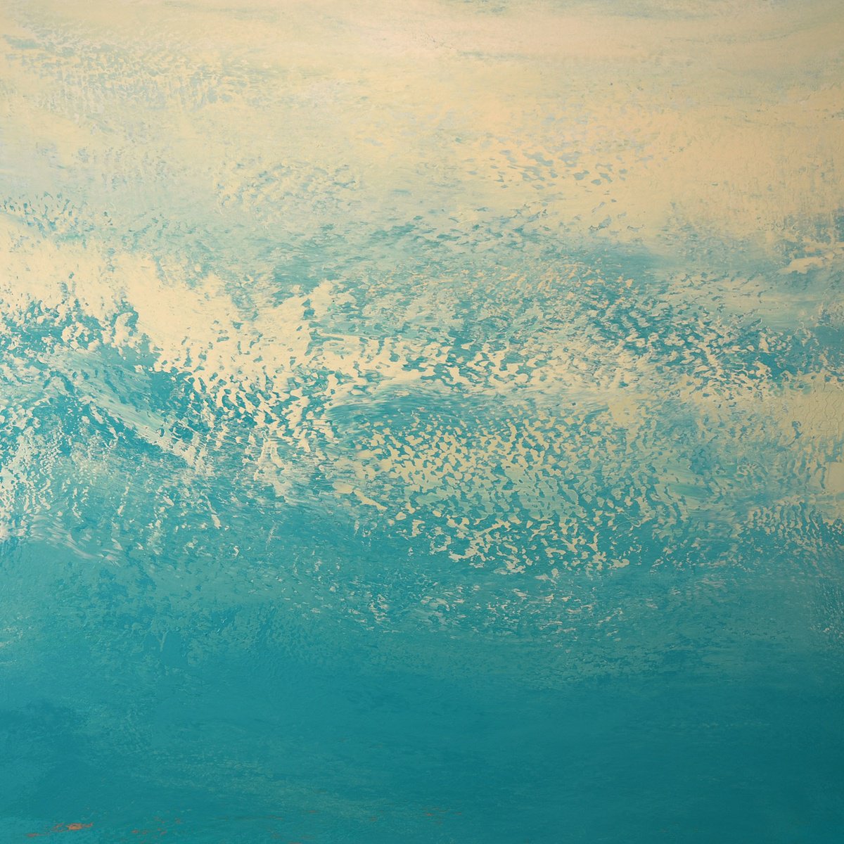 Expressive Abstract Acrylic Painting By Suzanne Vaughan, 40 X 40", Sea Foam Teal - Seascape, Original Artwork
