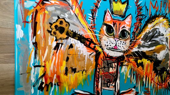 Red Cat King fallen Angel  (122x 81, ( 48x 32 inches ) version of painting by Jean-Michel Basquiat  Untitled (Fallen  Angel