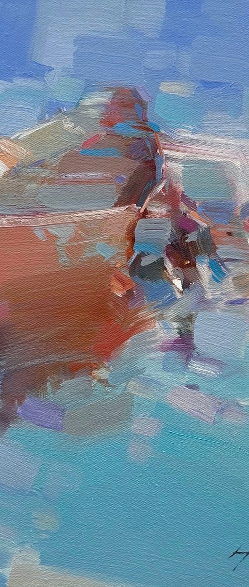 Boat, Original oil painting, Handmade artwork, One of a kind by Vahe Yeremyan