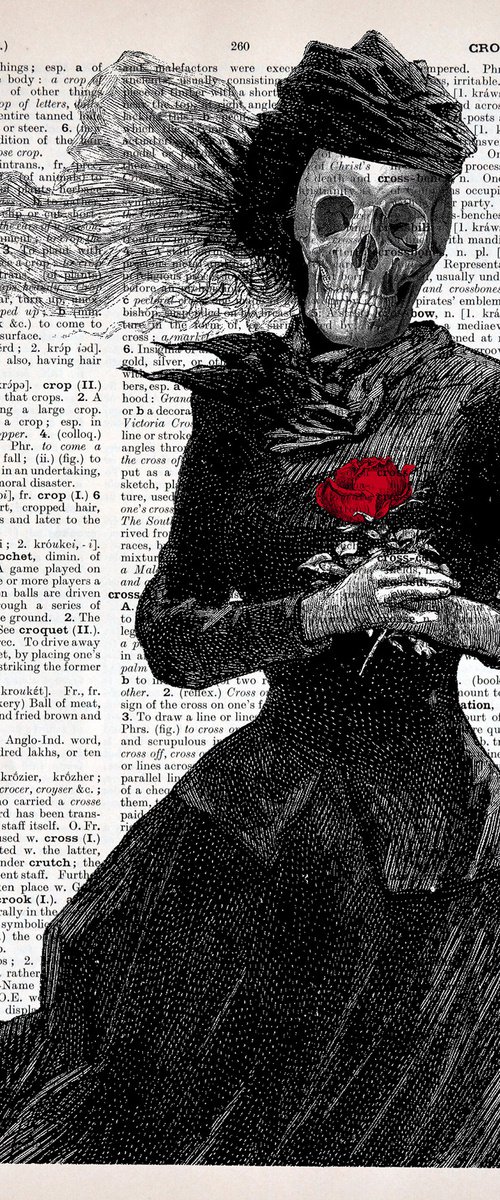 Red Rose of Death - Collage Art Print on Large Real English Dictionary Vintage Book Page by Jakub DK - JAKUB D KRZEWNIAK