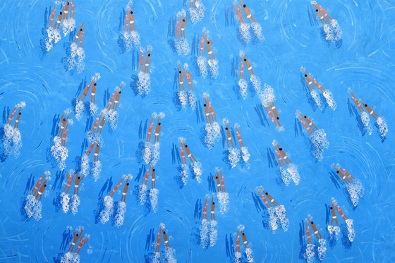 Swimmers 513 Swim together love your couple get married in this blue sea Painting by Ruben Abstract