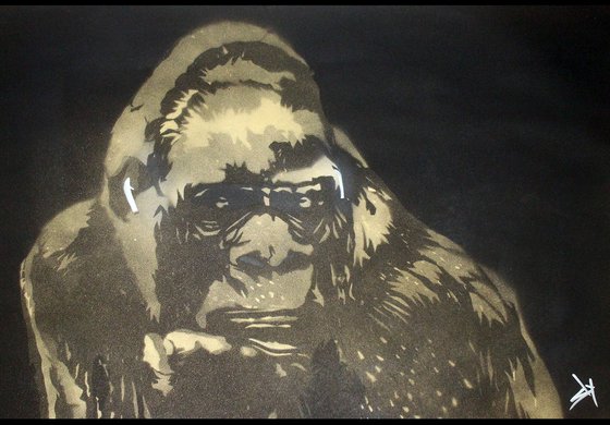 Gorilla in the groove (AirPods) (on plain paper).