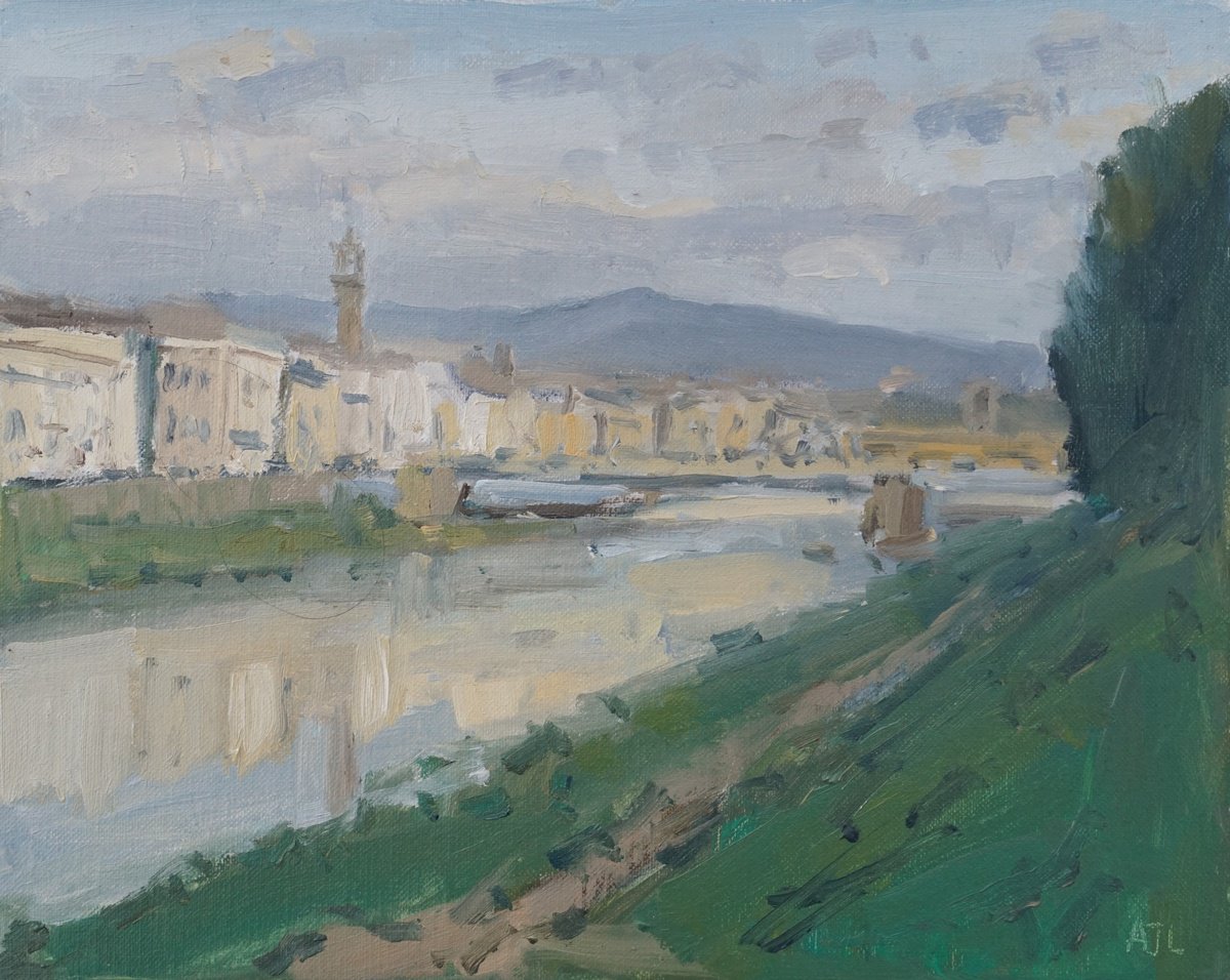 Impressionistic Cityscapes Oil Painting By Alex James Long, 12 X 9, View, Ponte Alla Vittoria, Original Artwork