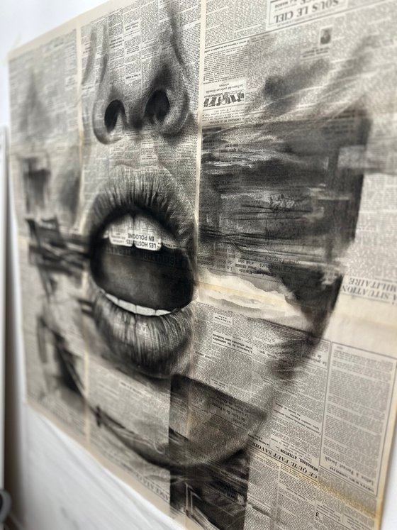 Large Concept Portrait on Vintage Newspapers