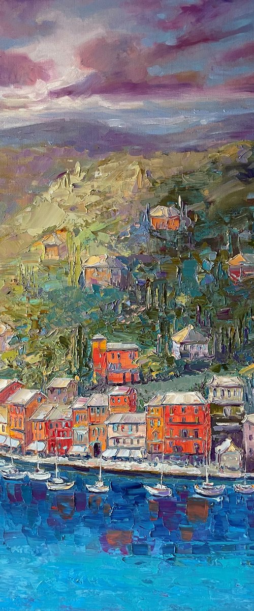 "Seascape". Sea. Original oil painting. boatsin the sea by Mary Voloshyna