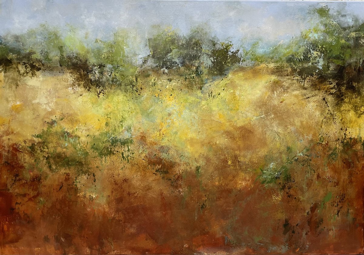 Abstract Acrylic Painting By Miri Baruch, 39 X 28", Golden Field, Original Artwork