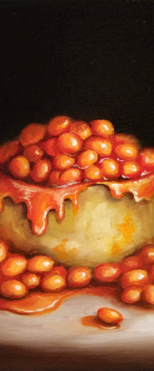 Scotch pie with beans on top still life by Jane Palmer Art