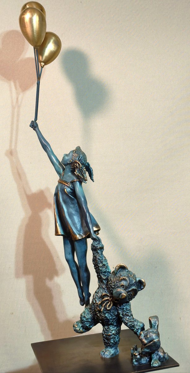 Expressive Portrait Bronze Sculpture By Elena Kraft, 8 X 31, Take Us With You!, Original Artwork