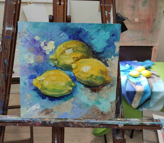 Lemon Still life Oil Painting Original art Fruit Artwork Citrus Wall Art