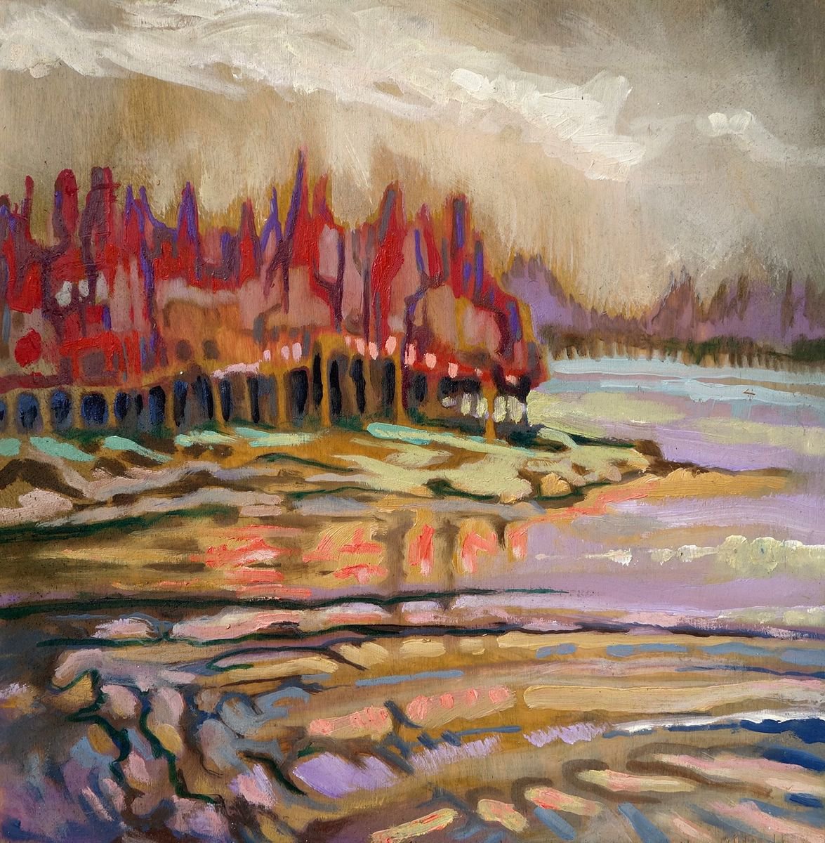 Impressionistic Landscape Oil Painting By Guy Pickford, 12 X 12, Lost Lake, Original Artwork