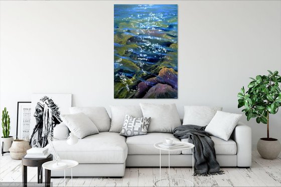 Music of the sea. Transparent water. Large