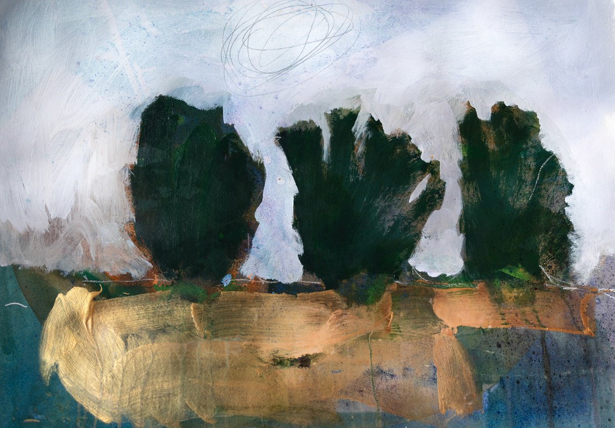 Expressive Abstract Acrylic Painting By Elizabeth Anne Fox, 33 X 23, Golden Pond, Original Artwork