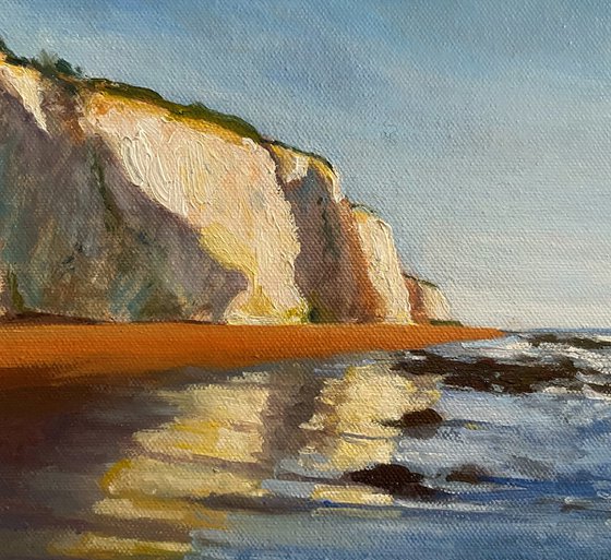 Original seascape beach with cliffs and sea Broadstairs oil painting on canvas.