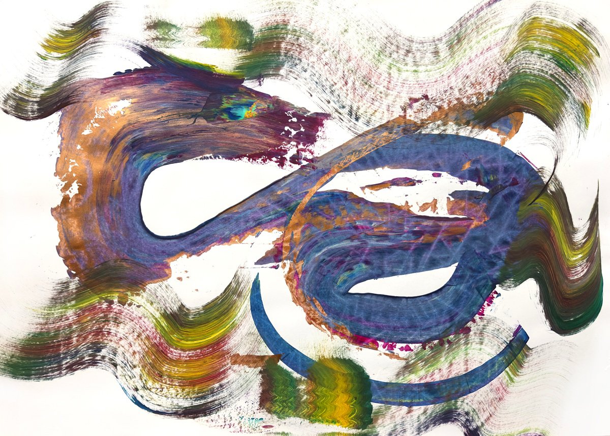 Organic Abstract Acrylic Painting By Anatoliy Menkiv, 33 X 24, The Dragon, Original Artwork