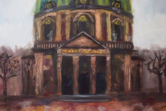 Original oil painting on canvas Frederik’s Church in Copenhagen, Denmark