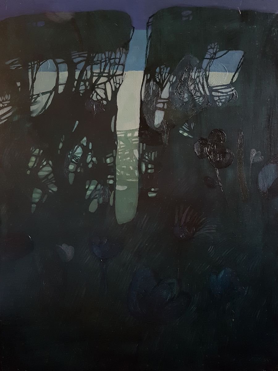 Surrealistic Landscape Oil Painting By Anna Bulkina, 24 X 31, Access To The Sea, Original Artwork