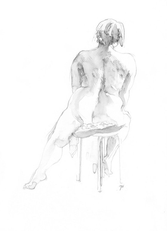 Nude seated on a stool, back view