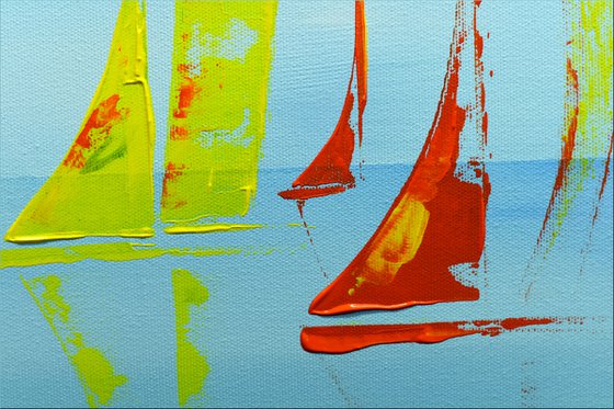 Around the World  acrylic abstract painting sailboat painting, stretched canvas wall art