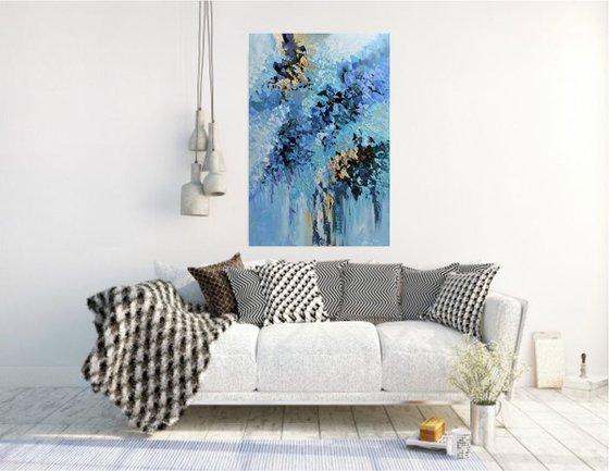 Blue Blossom 24"x36" - Acrylic abstract painting